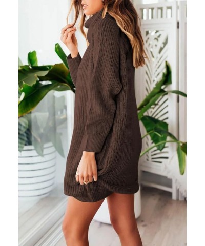 Women's 2023 Fall Turtleneck Oversized Loose Long Sleeve Chunky Knit Pullover Short Sweater Dress with Pockets Coffee $18.00 ...