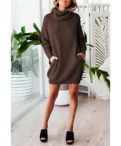 Women's 2023 Fall Turtleneck Oversized Loose Long Sleeve Chunky Knit Pullover Short Sweater Dress with Pockets Coffee $18.00 ...