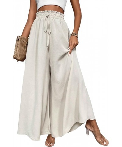 Women's Paperbag Tie Front High Waisted Palazzo Pants Casual Wide Leg Long Pants Pure Khaki $19.11 Pants