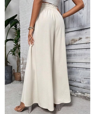 Women's Paperbag Tie Front High Waisted Palazzo Pants Casual Wide Leg Long Pants Pure Khaki $19.11 Pants