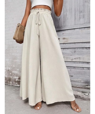 Women's Paperbag Tie Front High Waisted Palazzo Pants Casual Wide Leg Long Pants Pure Khaki $19.11 Pants