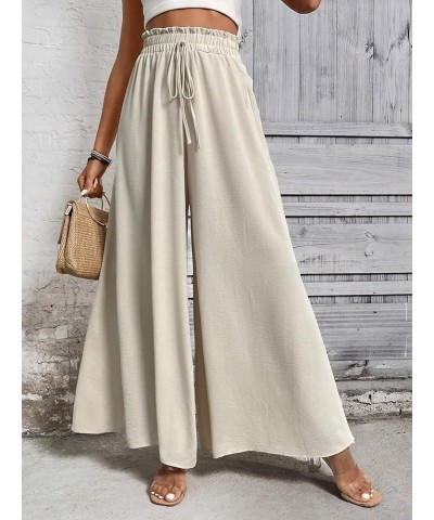 Women's Paperbag Tie Front High Waisted Palazzo Pants Casual Wide Leg Long Pants Pure Khaki $19.11 Pants