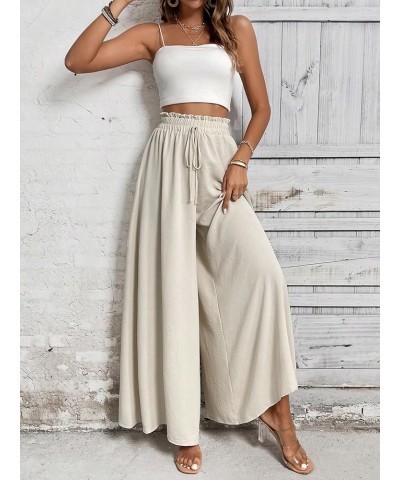 Women's Paperbag Tie Front High Waisted Palazzo Pants Casual Wide Leg Long Pants Pure Khaki $19.11 Pants