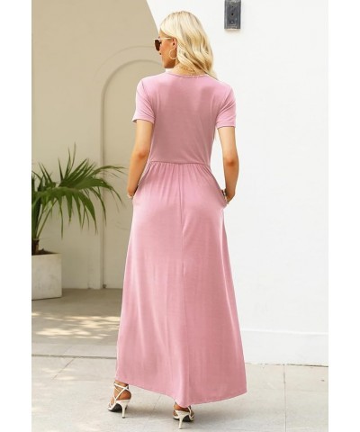 Womens Short Sleeve Summer Casual Dress Loose Flowy Maxi Dresses with Pocket MY122 Pink $19.74 Dresses