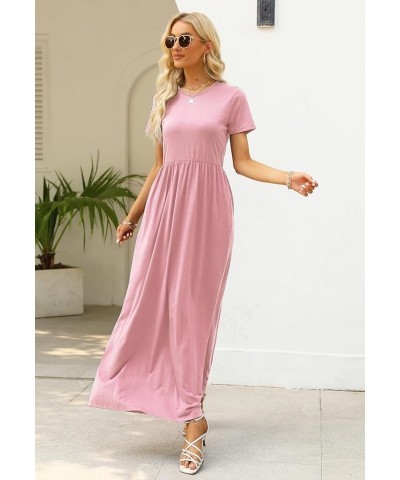 Womens Short Sleeve Summer Casual Dress Loose Flowy Maxi Dresses with Pocket MY122 Pink $19.74 Dresses