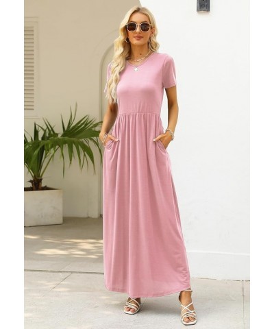 Womens Short Sleeve Summer Casual Dress Loose Flowy Maxi Dresses with Pocket MY122 Pink $19.74 Dresses