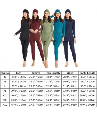 Womens Muslim Islamic Long Sleeves Burkini Swimsuits Swimwear Modest Hijab Top+Pants Rashguard Full Cover Floral Bathing Suit...