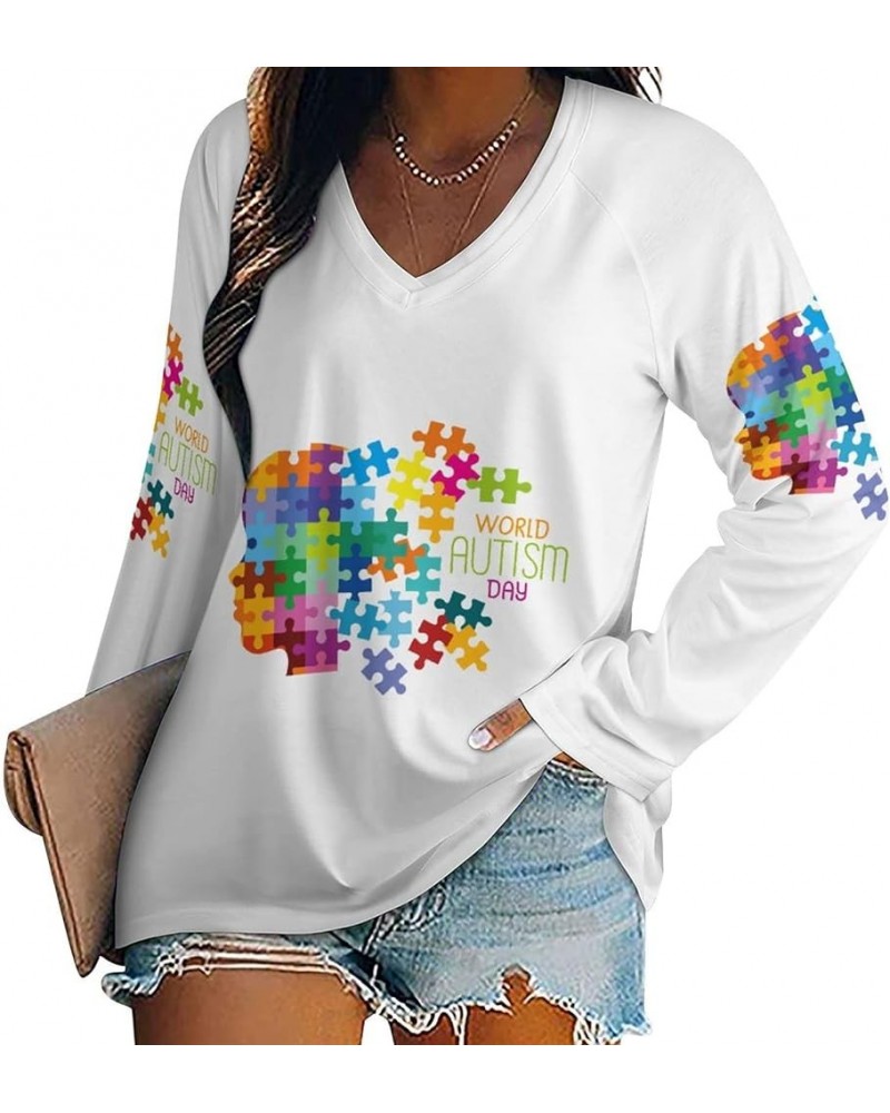 Autism Awareness Day Women's Long Sleeve Shirts V Neck T-Shirt Casual Loose Tops for Women Autism Awareness Day $10.50 T-Shirts