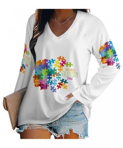 Autism Awareness Day Women's Long Sleeve Shirts V Neck T-Shirt Casual Loose Tops for Women Autism Awareness Day $10.50 T-Shirts