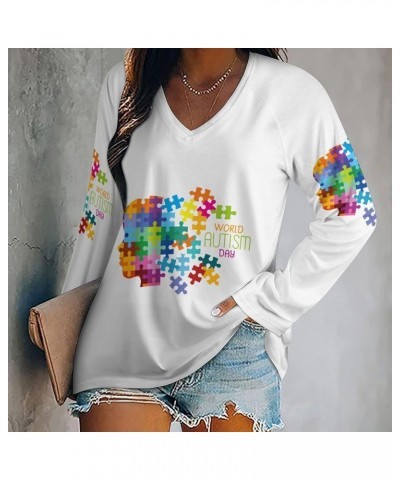 Autism Awareness Day Women's Long Sleeve Shirts V Neck T-Shirt Casual Loose Tops for Women Autism Awareness Day $10.50 T-Shirts