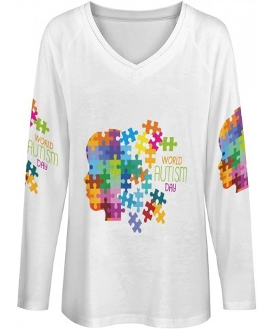 Autism Awareness Day Women's Long Sleeve Shirts V Neck T-Shirt Casual Loose Tops for Women Autism Awareness Day $10.50 T-Shirts