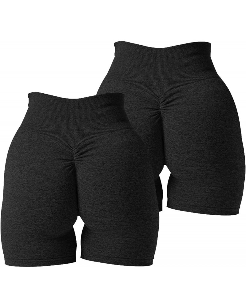 2 Piece Womens Workout Shorts Scrunch Butt Lifting High Waisted Seamless Gym Yoga Running Biker Booty Shorts Black+black $17....