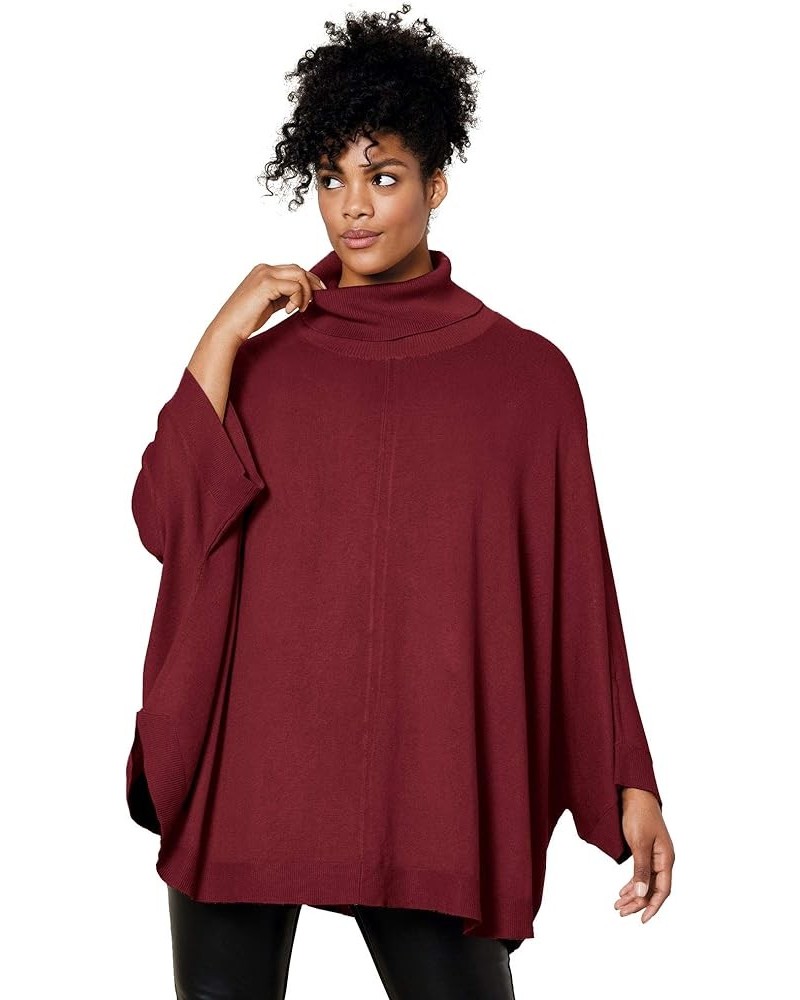 Women's Plus Size Turtleneck Poncho Sweater Pullover Maroon Red $26.33 Sweaters