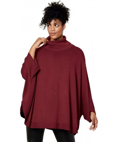 Women's Plus Size Turtleneck Poncho Sweater Pullover Maroon Red $26.33 Sweaters