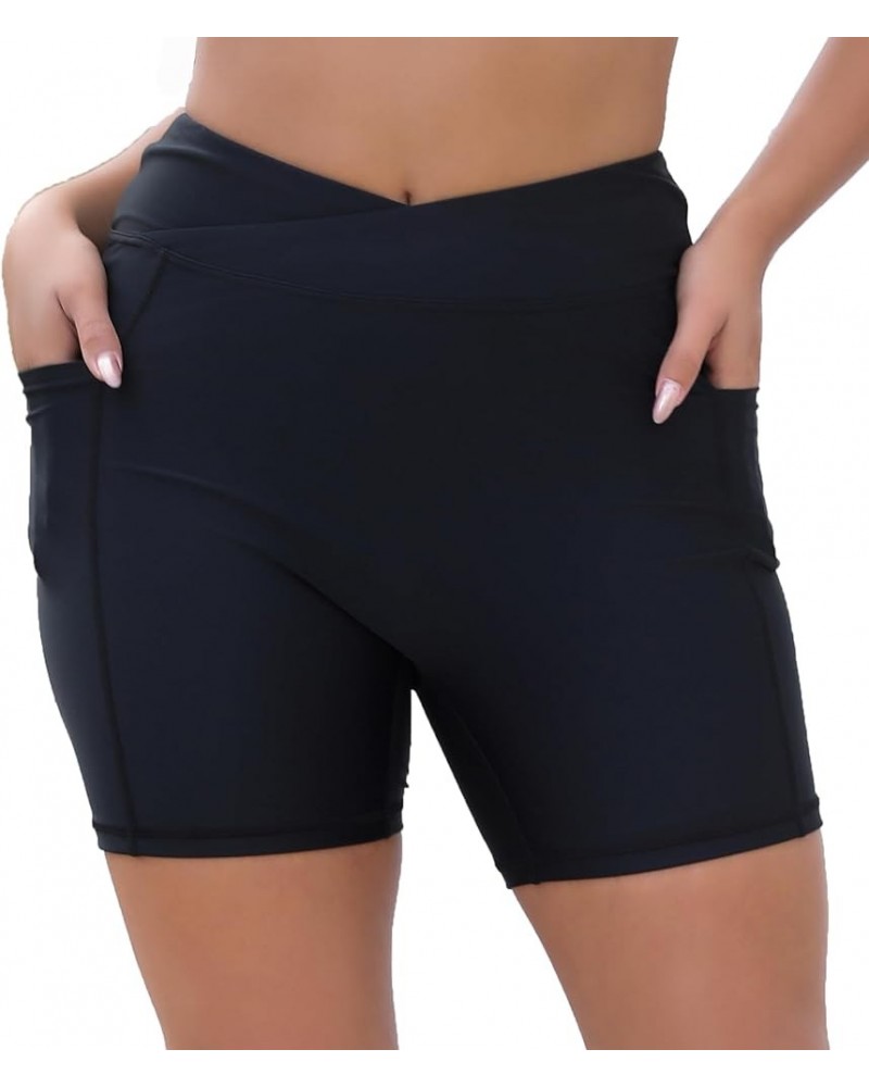 Women's Cross High Waisted Swim Board Shorts with Side Pocket and Full Lining UPF50+ Quick Dry Swimsuit Bottoms Black $11.75 ...