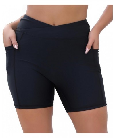 Women's Cross High Waisted Swim Board Shorts with Side Pocket and Full Lining UPF50+ Quick Dry Swimsuit Bottoms Black $11.75 ...