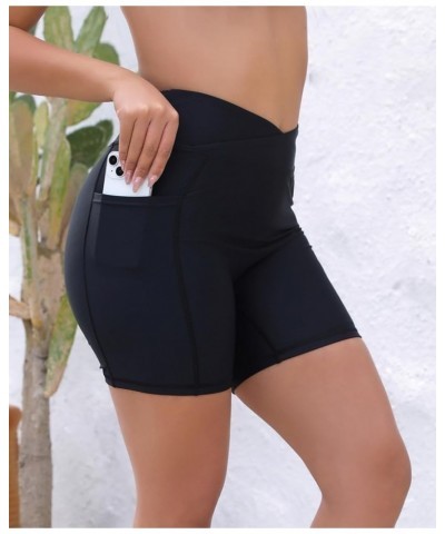 Women's Cross High Waisted Swim Board Shorts with Side Pocket and Full Lining UPF50+ Quick Dry Swimsuit Bottoms Black $11.75 ...