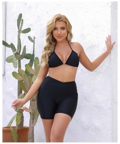 Women's Cross High Waisted Swim Board Shorts with Side Pocket and Full Lining UPF50+ Quick Dry Swimsuit Bottoms Black $11.75 ...