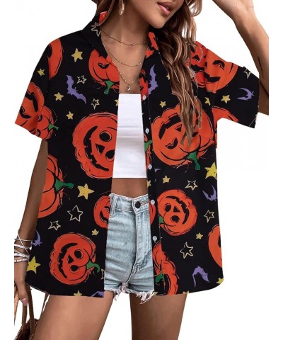 Hawaiian Shirts for Women Floral Leaves Printed Shirt Tropical Button Down Tops Summer Beach Blouse Black-1 $13.99 Blouses