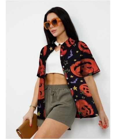 Hawaiian Shirts for Women Floral Leaves Printed Shirt Tropical Button Down Tops Summer Beach Blouse Black-1 $13.99 Blouses