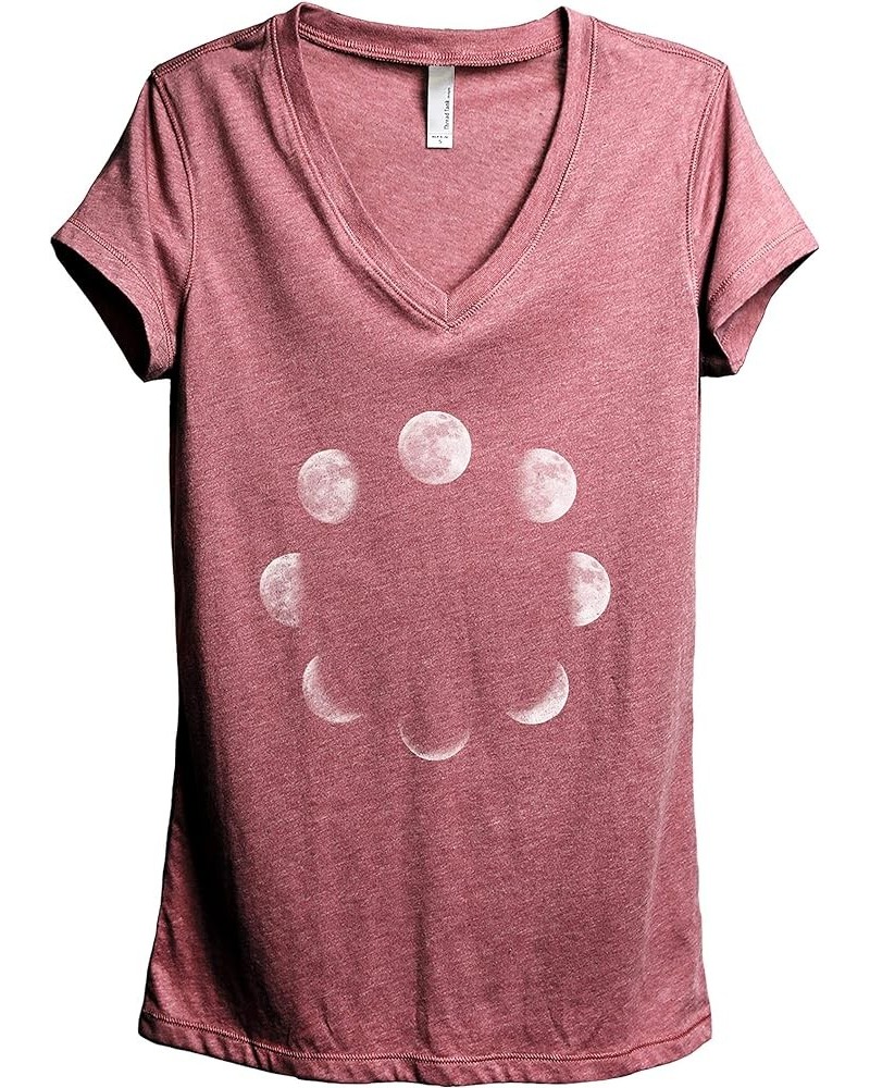 Moon Phases Women's Fashion Relaxed V-Neck T-Shirt Tee Heather Rouge $14.96 T-Shirts