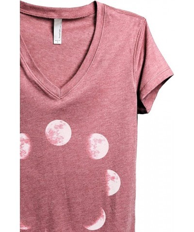 Moon Phases Women's Fashion Relaxed V-Neck T-Shirt Tee Heather Rouge $14.96 T-Shirts