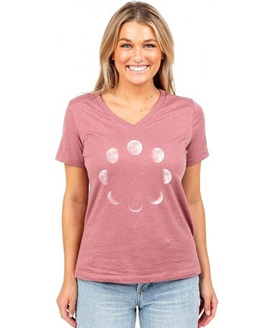 Moon Phases Women's Fashion Relaxed V-Neck T-Shirt Tee Heather Rouge $14.96 T-Shirts