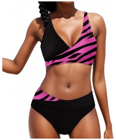 High Waisted Bikini Sets for Women 2 Piece Tankini Tops Swimwear Tankini Tops Push Up with Bikini Bottoms C-hot Pink $10.89 S...