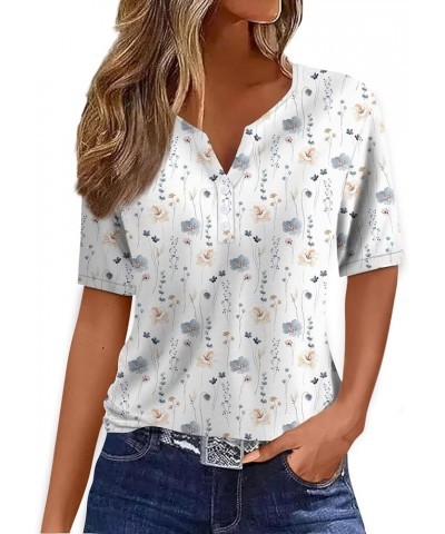 Women's T-Shirts Dressy Button Down Tunic Y2K Tops Short Sleeve Floral Print Blouses Henley V Neck Summer Cute Clothes An737-...