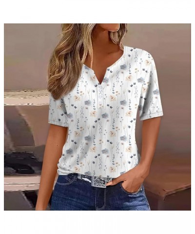 Women's T-Shirts Dressy Button Down Tunic Y2K Tops Short Sleeve Floral Print Blouses Henley V Neck Summer Cute Clothes An737-...