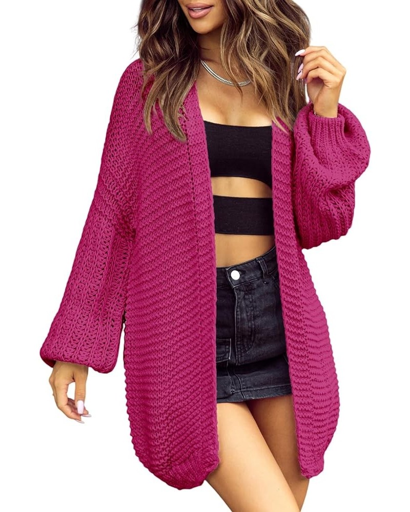 Women 2023 Fall Winter Open Front Oversized Lantern Sleeve Cardigan Outwear Chunky Knit Sweater Rosy $14.99 Sweaters