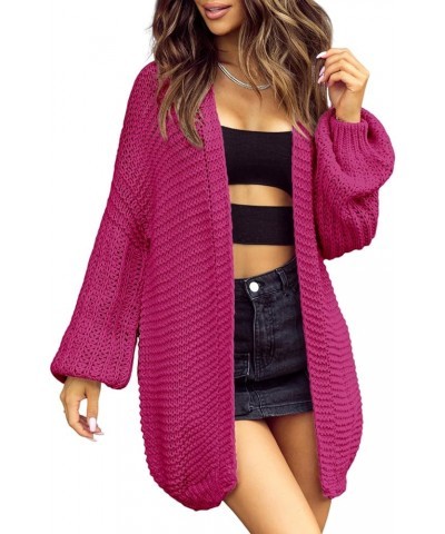 Women 2023 Fall Winter Open Front Oversized Lantern Sleeve Cardigan Outwear Chunky Knit Sweater Rosy $14.99 Sweaters