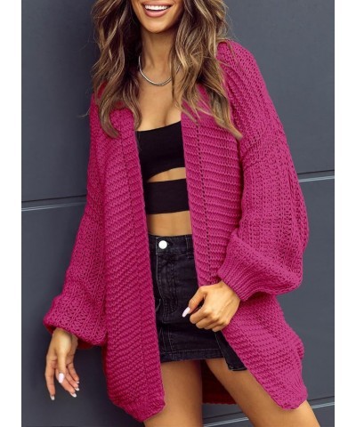 Women 2023 Fall Winter Open Front Oversized Lantern Sleeve Cardigan Outwear Chunky Knit Sweater Rosy $14.99 Sweaters