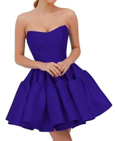 Women's Satin Homecoming Short Dresses Strapless Short Prom Cocktail Dresses for Teens Formal Evening Ball Gowns Royal Blue $...