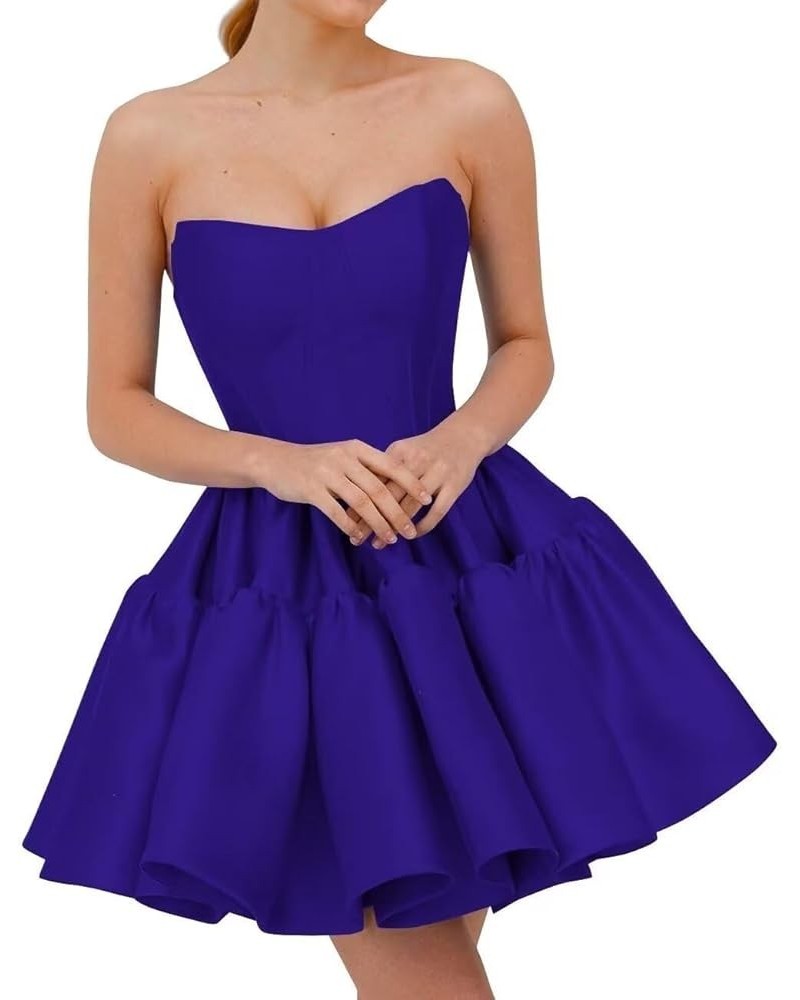 Women's Satin Homecoming Short Dresses Strapless Short Prom Cocktail Dresses for Teens Formal Evening Ball Gowns Royal Blue $...