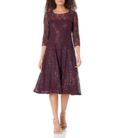 Women's Midi Length Sequin Lace Fit and Flare Dress (Missy Petite) Fig Sequin $55.72 Dresses