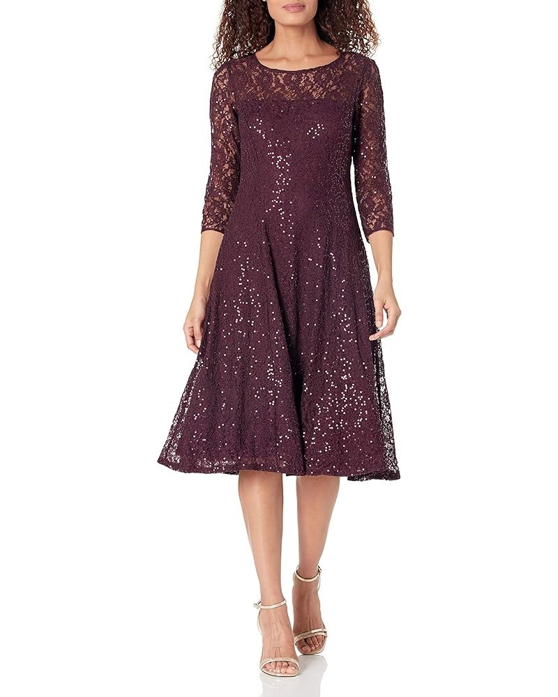 Women's Midi Length Sequin Lace Fit and Flare Dress (Missy Petite) Fig Sequin $55.72 Dresses