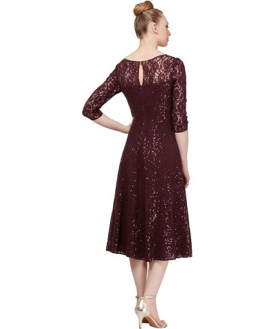 Women's Midi Length Sequin Lace Fit and Flare Dress (Missy Petite) Fig Sequin $55.72 Dresses