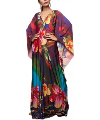 Kaftan Dresses for Women Wave Neck Swimsuit Cover Up Caftan Dress Plus Size Oversized Long Beach Dress C-colorful Flower $19....