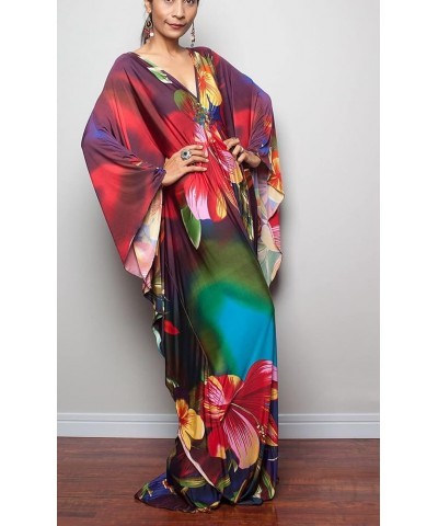 Kaftan Dresses for Women Wave Neck Swimsuit Cover Up Caftan Dress Plus Size Oversized Long Beach Dress C-colorful Flower $19....