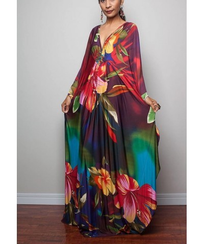 Kaftan Dresses for Women Wave Neck Swimsuit Cover Up Caftan Dress Plus Size Oversized Long Beach Dress C-colorful Flower $19....