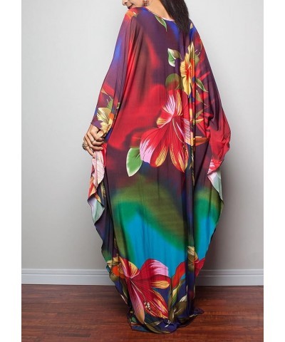 Kaftan Dresses for Women Wave Neck Swimsuit Cover Up Caftan Dress Plus Size Oversized Long Beach Dress C-colorful Flower $19....