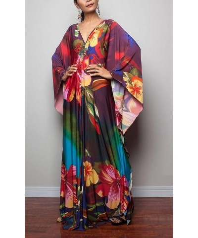 Kaftan Dresses for Women Wave Neck Swimsuit Cover Up Caftan Dress Plus Size Oversized Long Beach Dress C-colorful Flower $19....