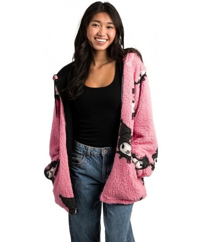 Kuromi Oversized Faux Shearling Zip-Front Hoodie Pink $33.79 Jackets