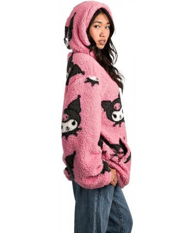 Kuromi Oversized Faux Shearling Zip-Front Hoodie Pink $33.79 Jackets