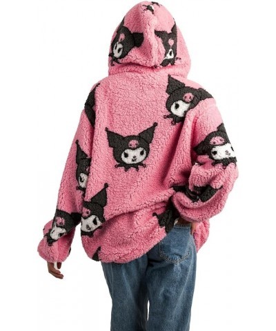 Kuromi Oversized Faux Shearling Zip-Front Hoodie Pink $33.79 Jackets