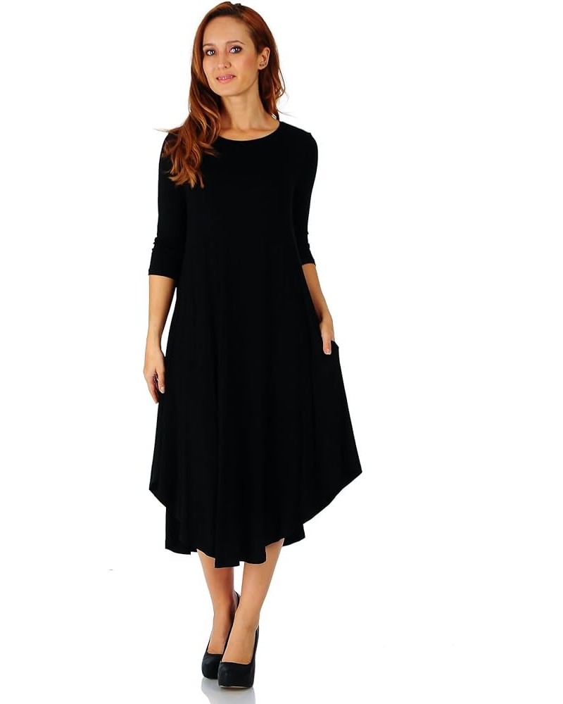 Rayon Span 3/4 Sleeve Rounded Hem Mid-Length Maxi Dress, Small (Size: Small - 5X) Black $16.32 Dresses