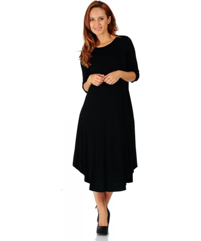 Rayon Span 3/4 Sleeve Rounded Hem Mid-Length Maxi Dress, Small (Size: Small - 5X) Black $16.32 Dresses