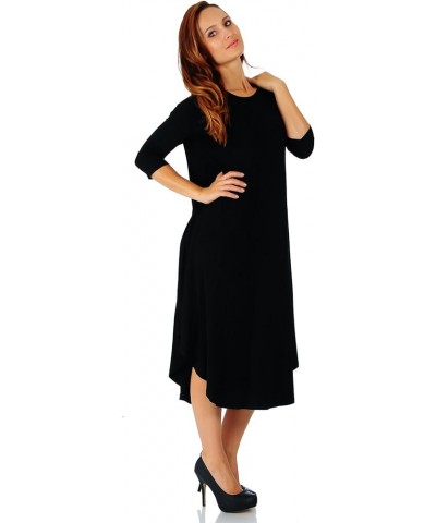 Rayon Span 3/4 Sleeve Rounded Hem Mid-Length Maxi Dress, Small (Size: Small - 5X) Black $16.32 Dresses