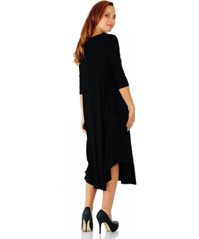 Rayon Span 3/4 Sleeve Rounded Hem Mid-Length Maxi Dress, Small (Size: Small - 5X) Black $16.32 Dresses